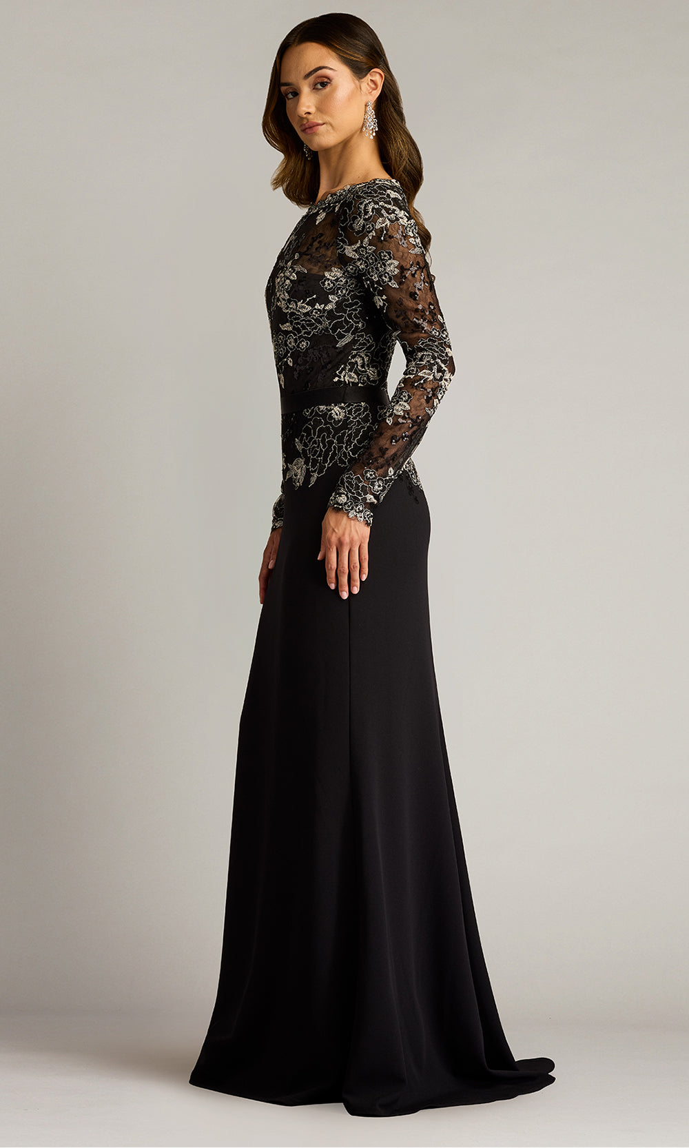 Tadashi Shoji CGU25804L - Beacon Belted Embroidered Illusion Sheath Gown