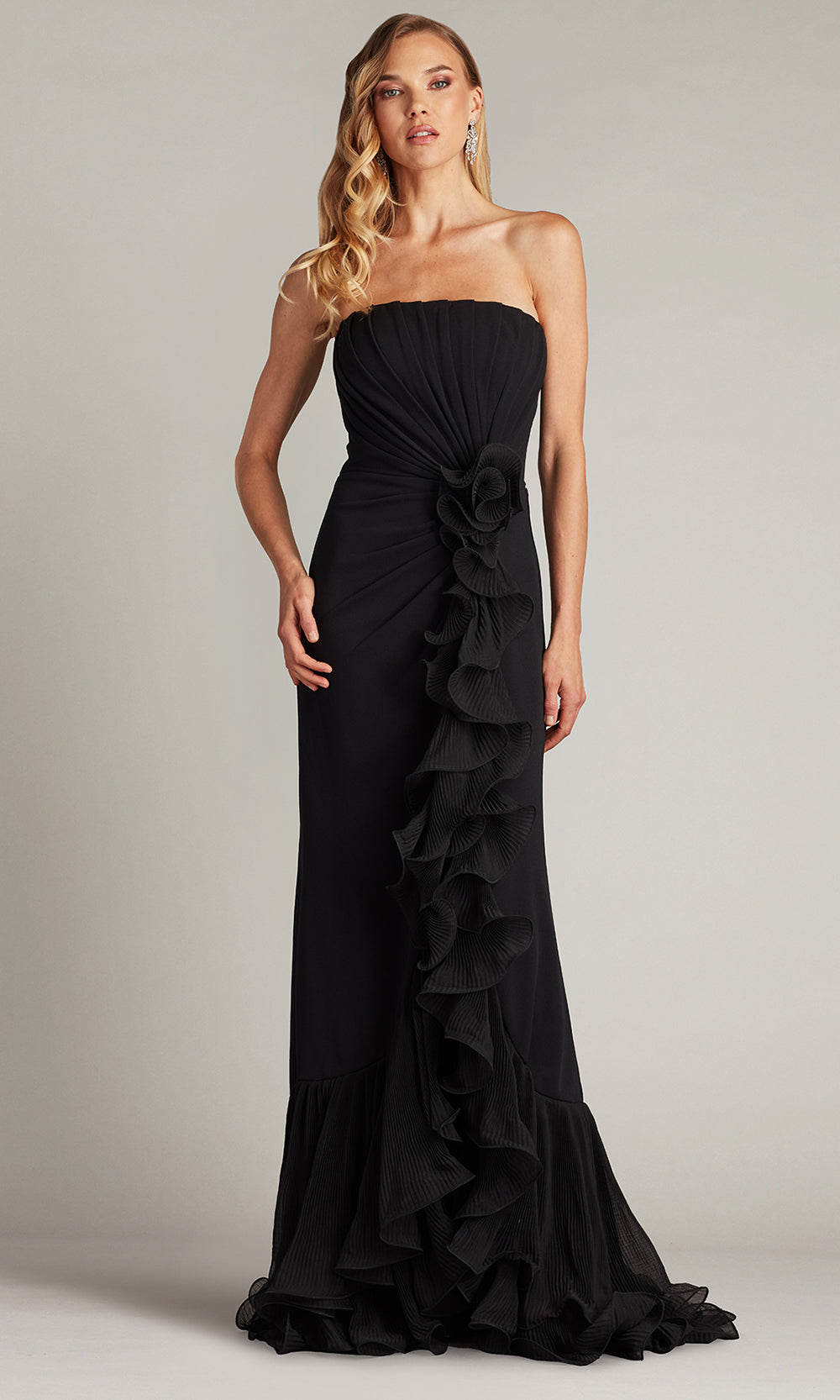 Tadashi Shoji BOS24386L - Strapless Leith Cascading Ruffle Gown