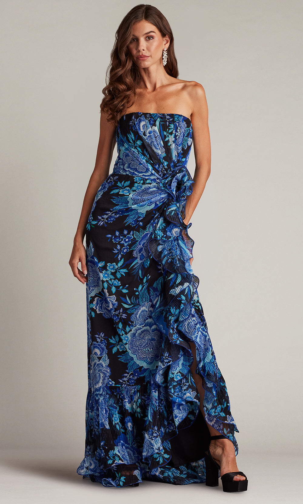 Tadashi Shoji CHW24386L - Strapless Morwenna Floral Print Ruffle Gown