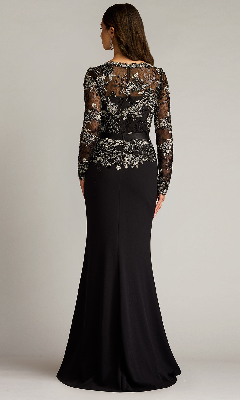 Tadashi Shoji CGU25804L - Beacon Belted Embroidered Illusion Sheath Gown