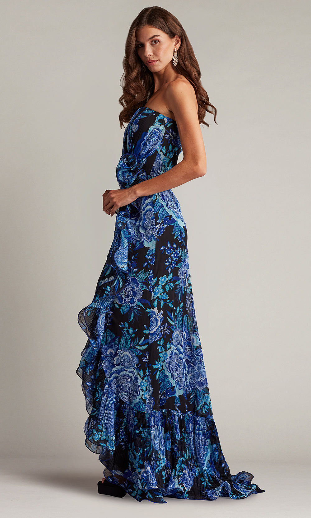 Tadashi Shoji CHW24386L - Strapless Morwenna Floral Print Ruffle Gown