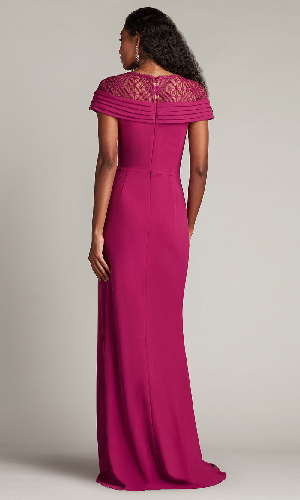 Tadashi Shoji CHR25375LB - Short Sleeve Yura Waterfall Flounce Gown