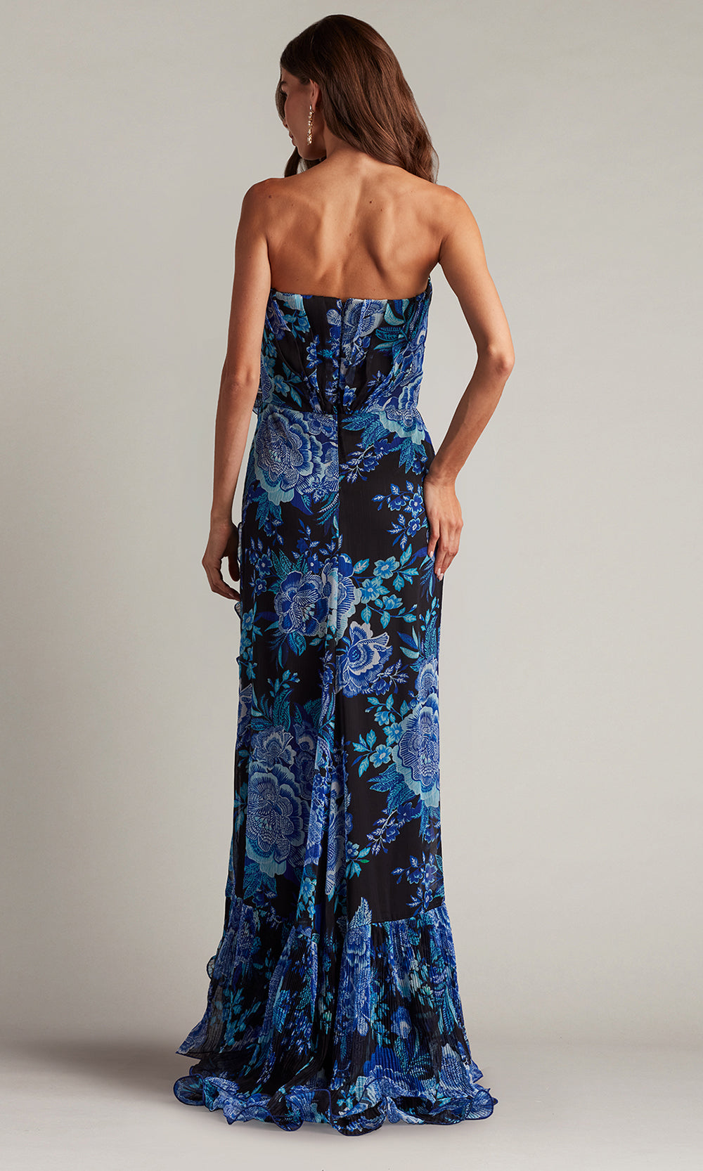Tadashi Shoji CHW24386L - Strapless Morwenna Floral Print Ruffle Gown