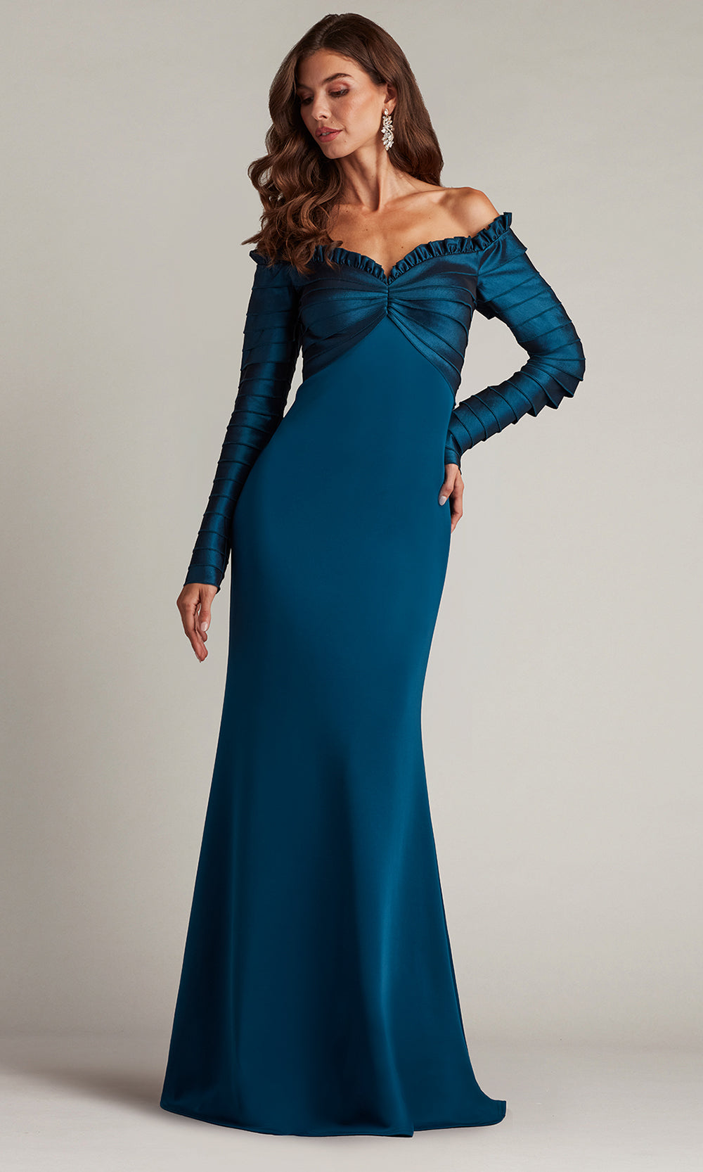 Tadashi Shoji BOS23517L - Neena Taffeta Banded Off Shoulder Gown