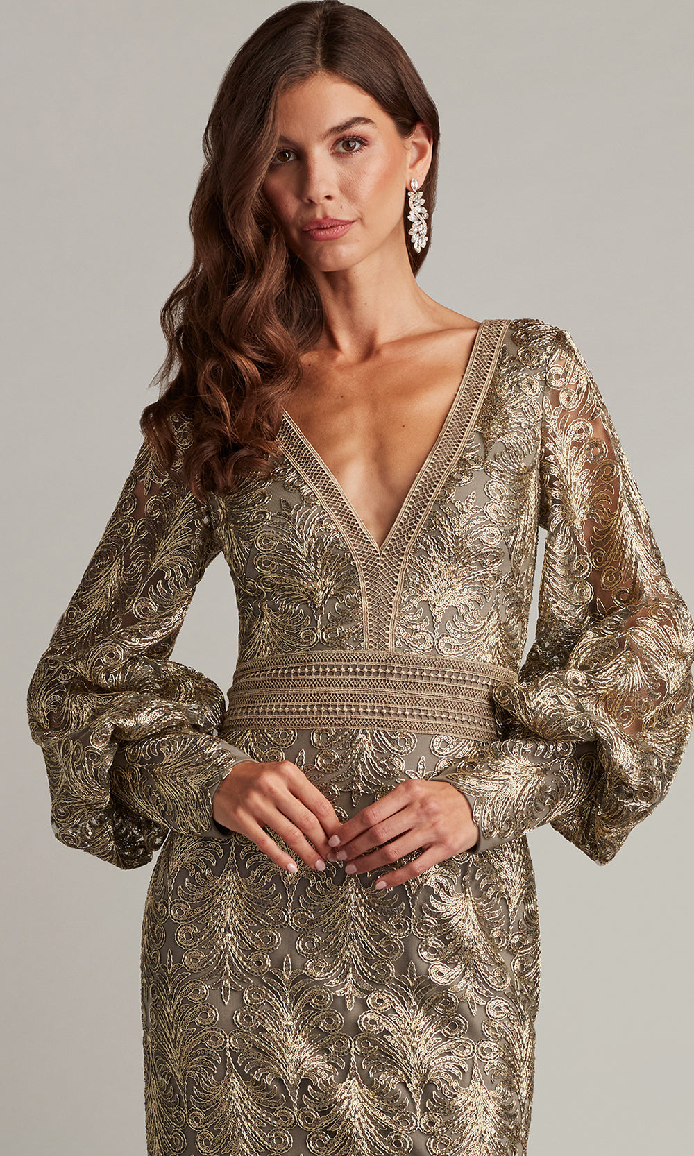 Tadashi Shoji CGA24268L - V-Neck Aponi Tiered Sequin Embroidered Gown