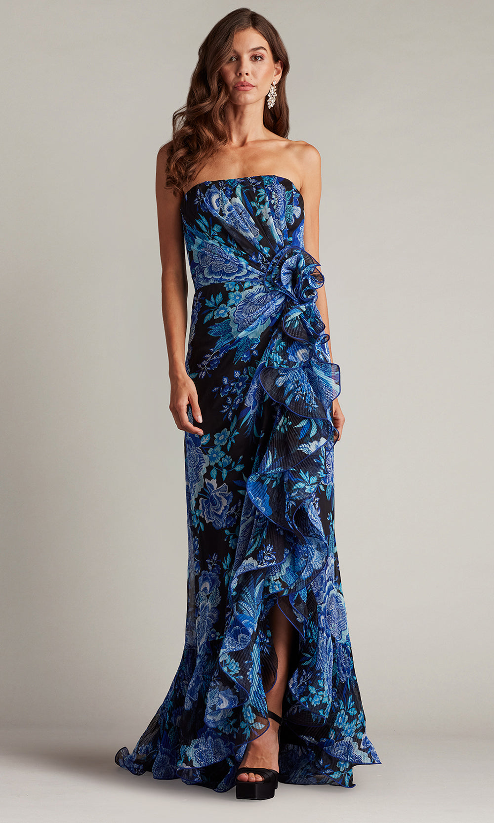 Tadashi Shoji CHW24386L - Strapless Morwenna Floral Print Ruffle Gown