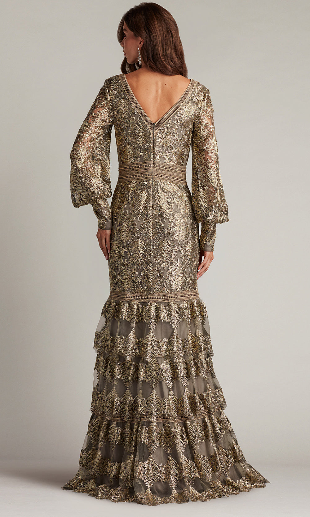 Tadashi Shoji CGA24268L - V-Neck Aponi Tiered Sequin Embroidered Gown