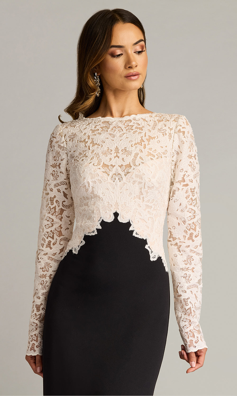 Tadashi Shoji CHK25159L - Long Sleeve Lafayette Embroidered Bodice Gown
