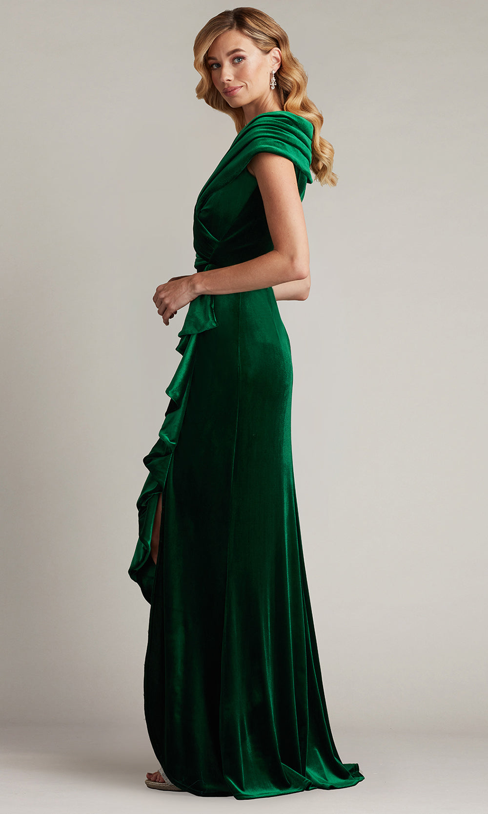 Tadashi Shoji BAL24740L - Alvarez Velvet Waterfall Drape Evening Gown