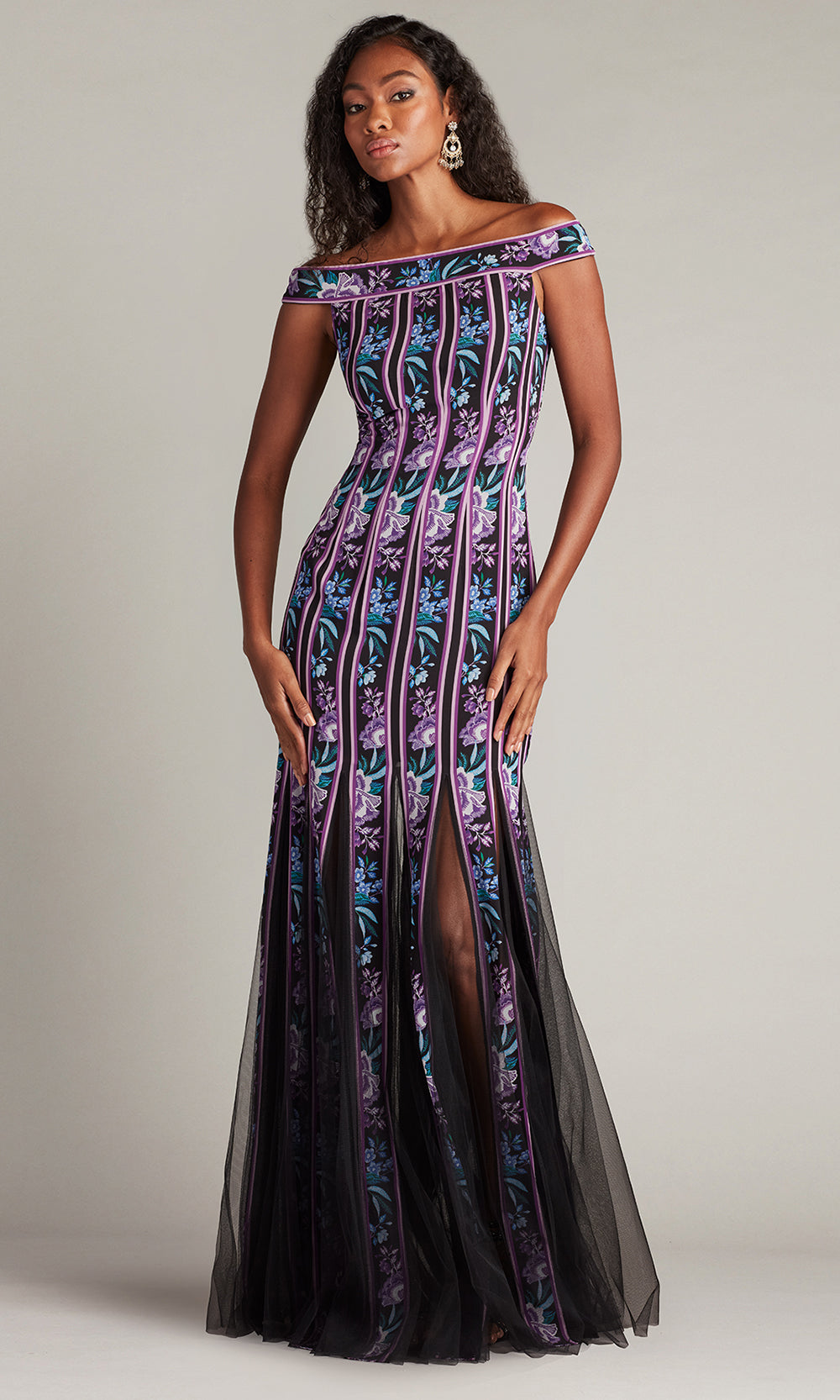 Tadashi Shoji CHZ25464L - Off Shoulder Weston Floral Ribbon and Tulle Gown