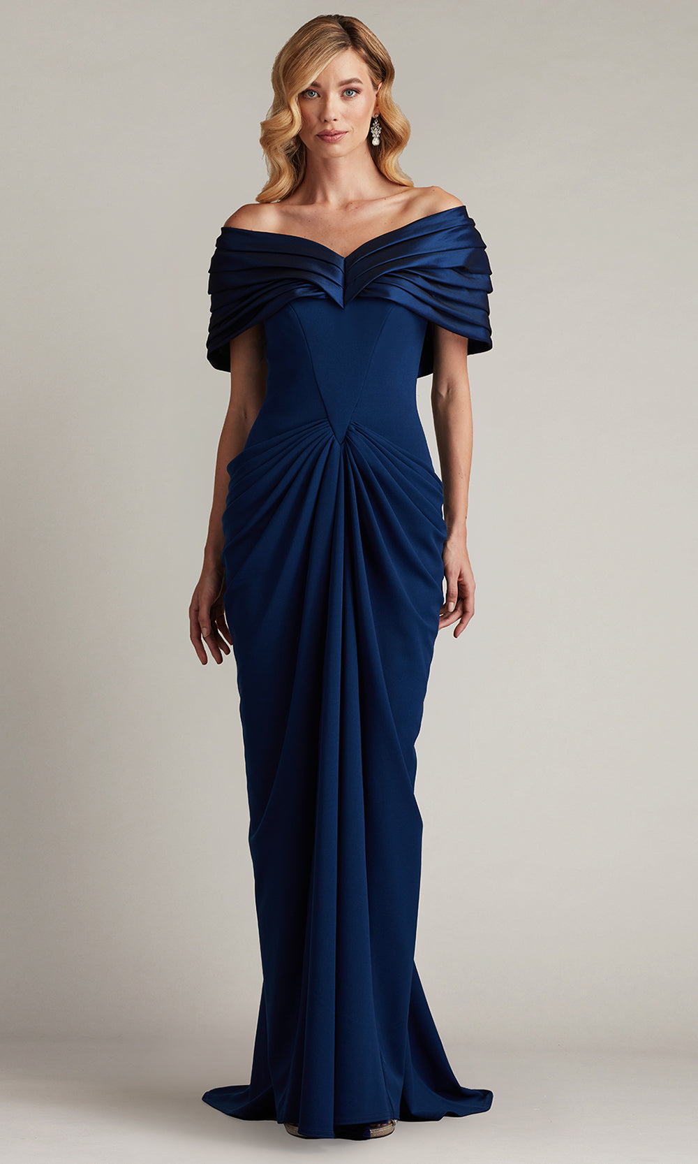 Tadashi Shoji BOS25800L - Seraphine Pleated Portrait Collar Sheath Gown