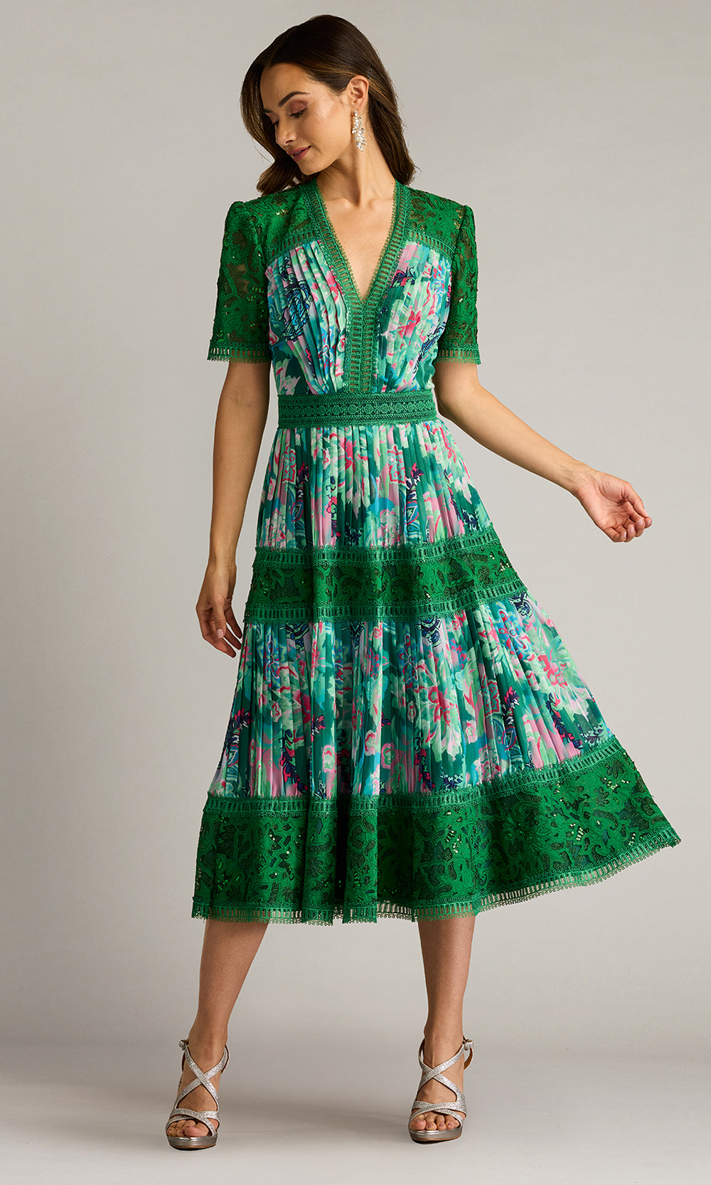 Tadashi Shoji CHQ25188MD - Elu Floral Print Midi A-line Dress