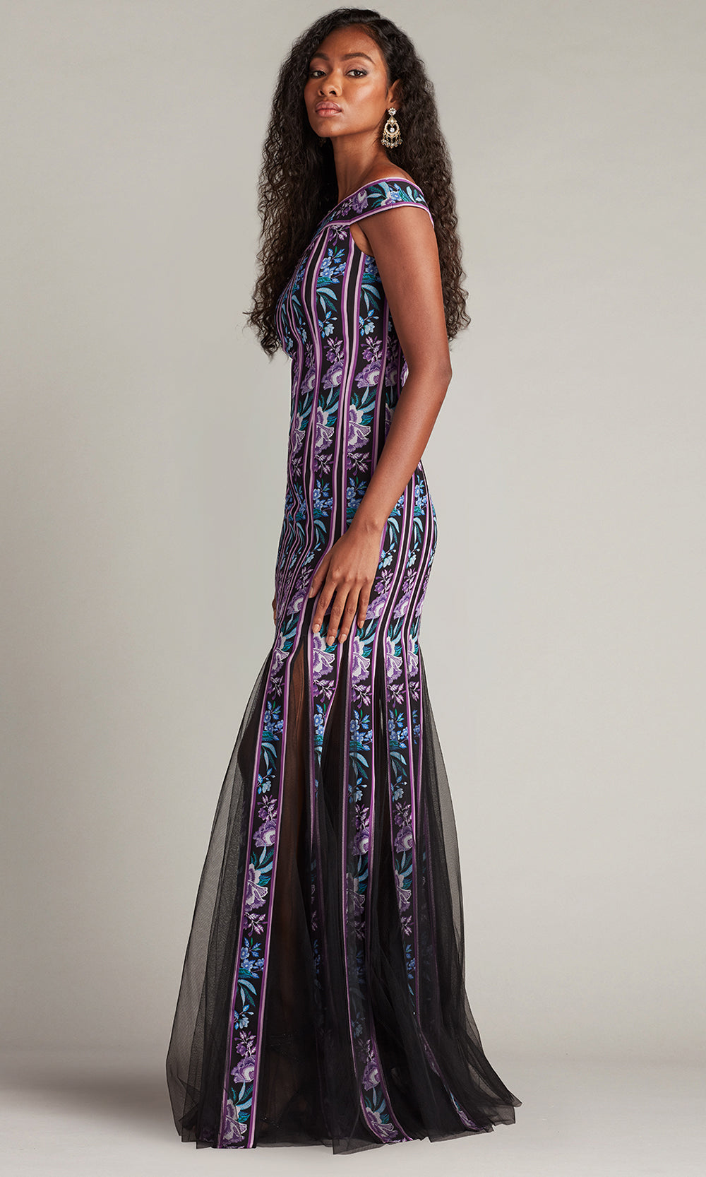 Tadashi Shoji CHZ25464L - Off Shoulder Weston Floral Ribbon and Tulle Gown