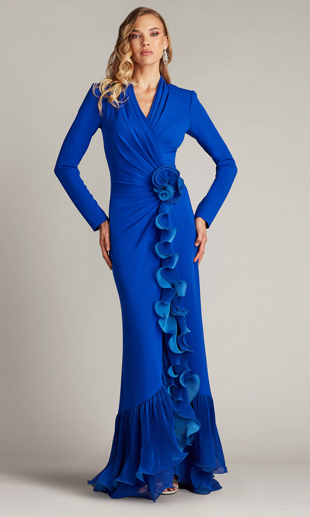 Tadashi Shoji BOS24382L - Malone Cascading Ruffle Long Sleeve Gown