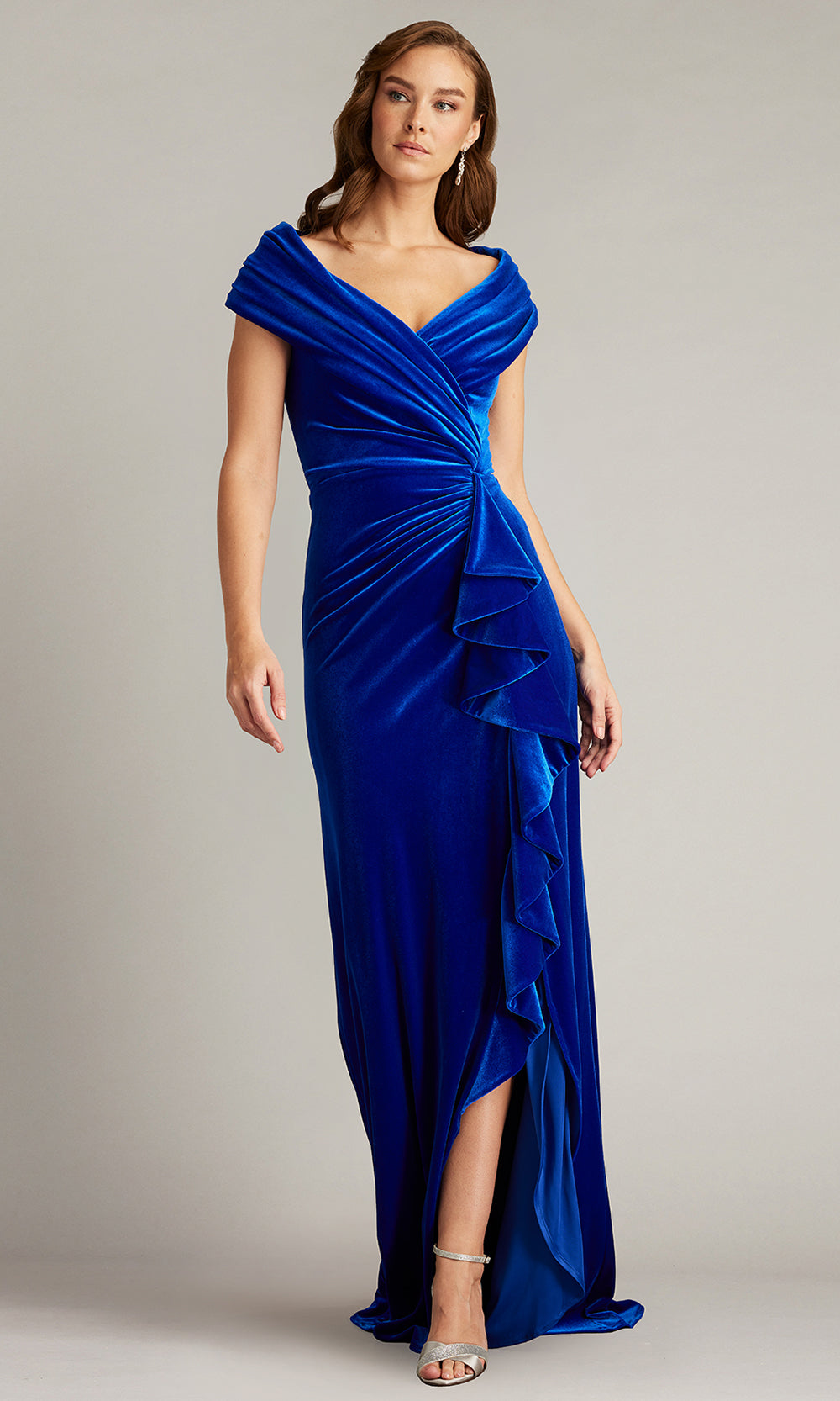 Tadashi Shoji BAL24740L - Alvarez Velvet Waterfall Drape Evening Gown