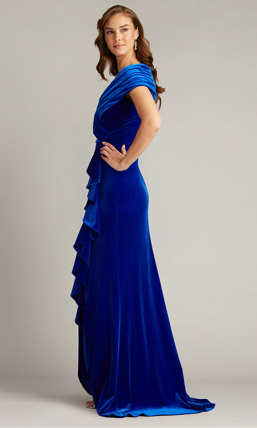 Tadashi Shoji BAL24740L - Alvarez Velvet Waterfall Drape Evening Gown