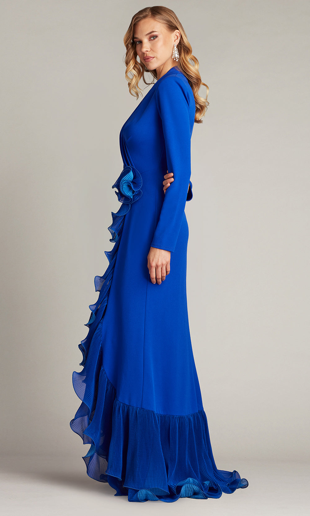 Tadashi Shoji BOS24382L - Malone Cascading Ruffle Long Sleeve Gown