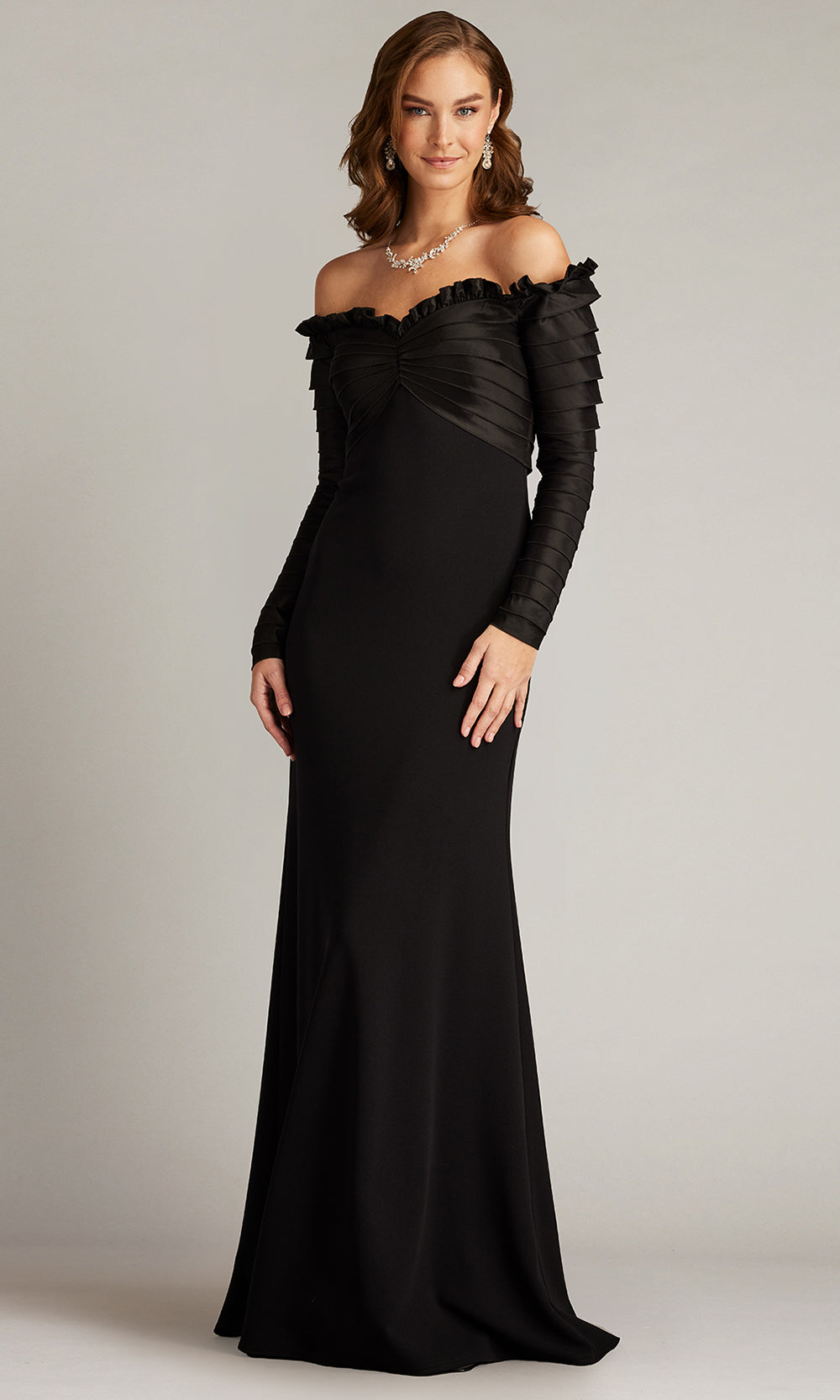 Tadashi Shoji BOS23517L - Neena Taffeta Banded Off Shoulder Gown