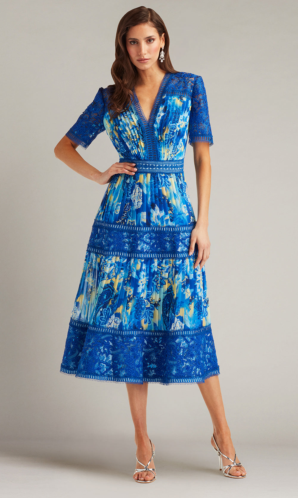 Tadashi Shoji CHQ25188MD - Elu Floral Print Midi A-line Dress