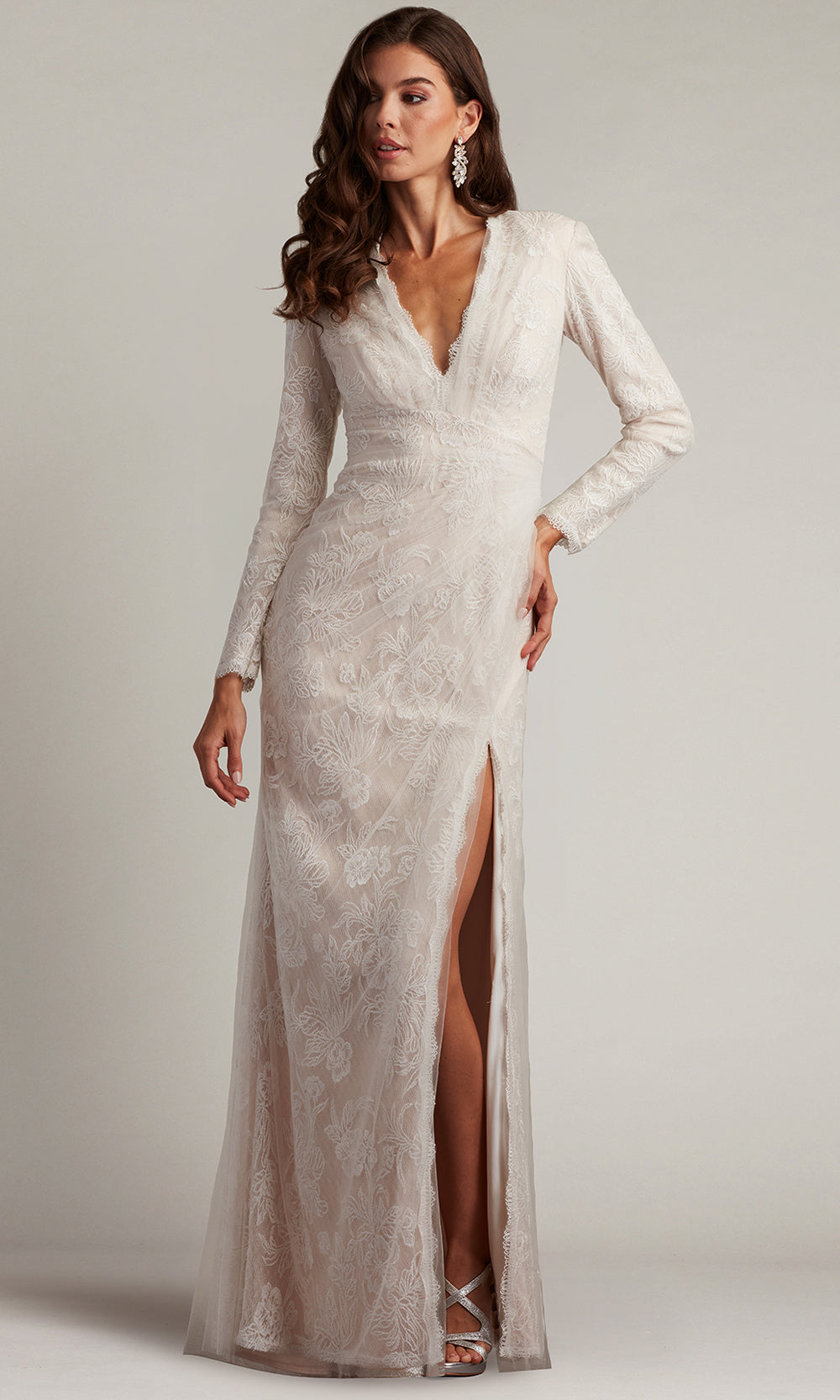 Tadashi Shoji CDV24179L - V-Neckline Cherelle Embroidered Tulle Gown