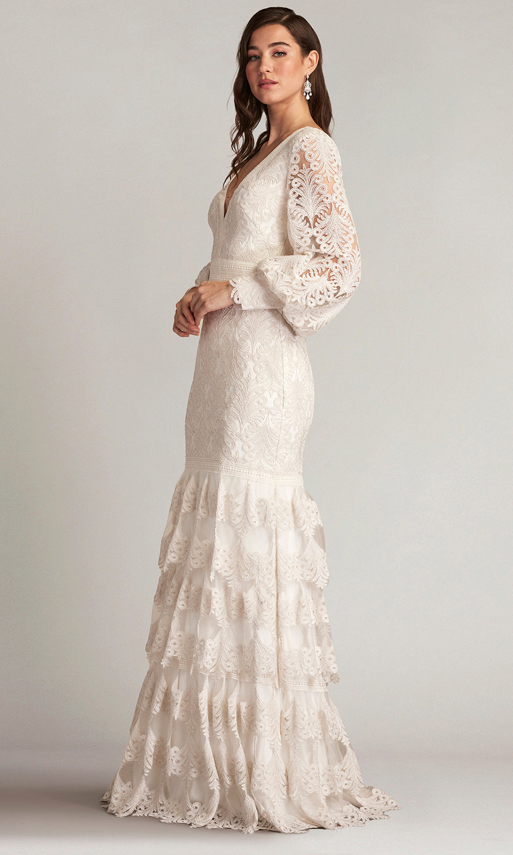 Tadashi Shoji CDY24268L - Bishop Sleeve Aponi Tiered Embroidered Gown