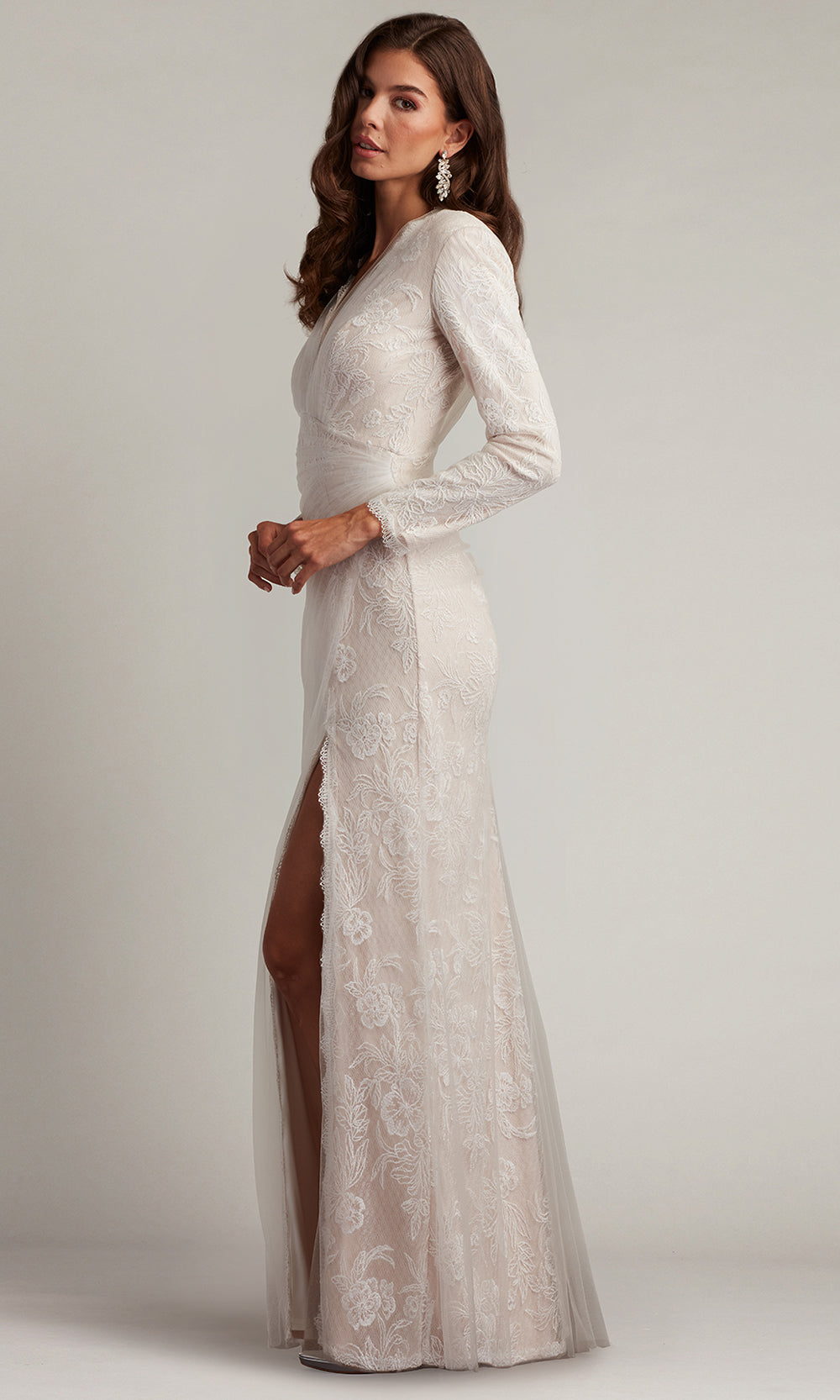 Tadashi Shoji CDV24179L - V-Neckline Cherelle Embroidered Tulle Gown