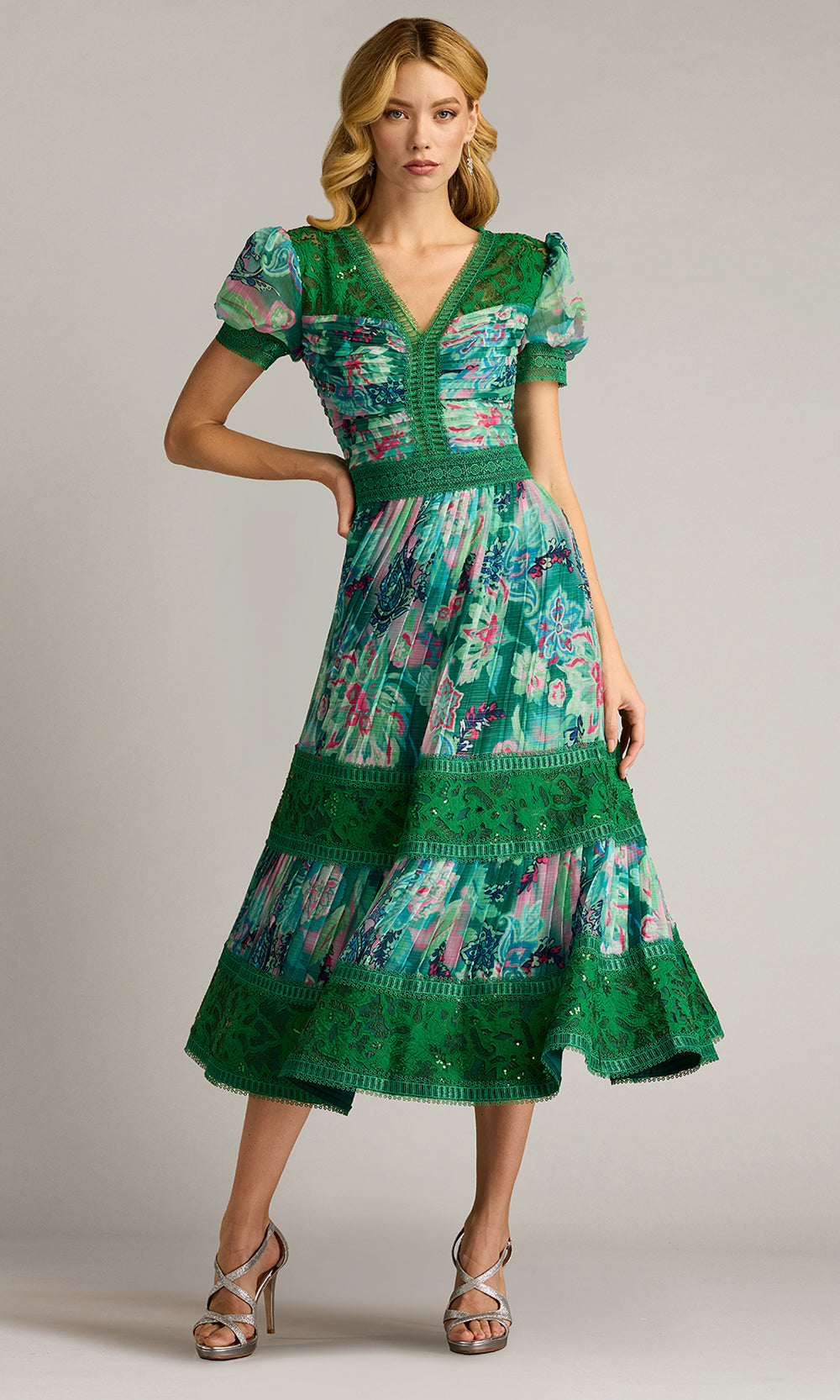 Tadashi Shoji CHP25198MD - V-Neckline Ambria Floral Print Midi Dress
