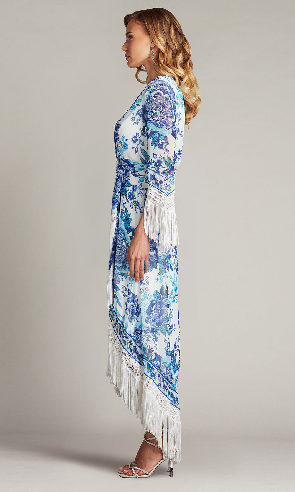 Tadashi Shoji CHZ25450MD - V-Neck Mair Floral Print Tassel Fringe Wrap Dress