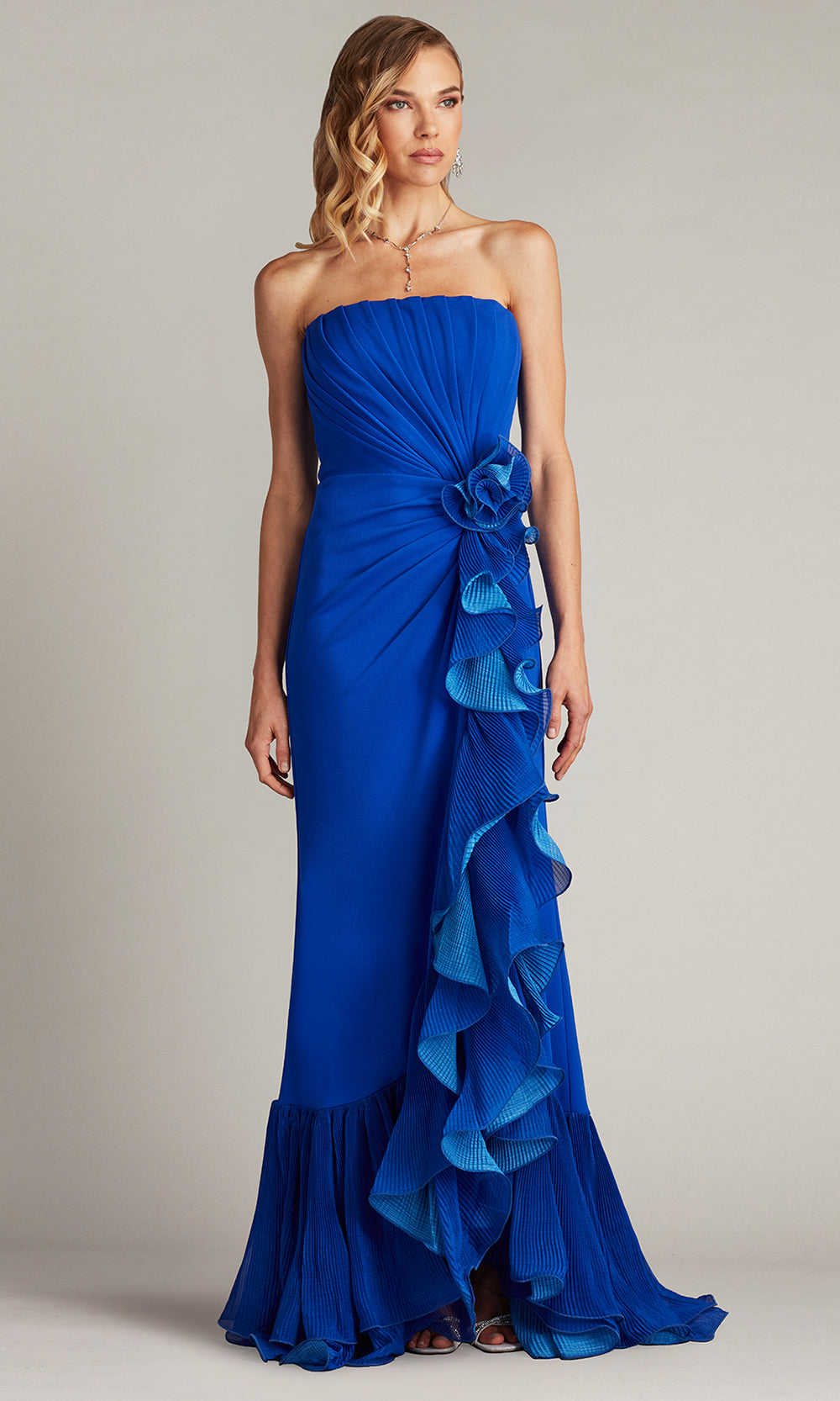 Tadashi Shoji BOS24386L - Strapless Leith Cascading Ruffle Gown