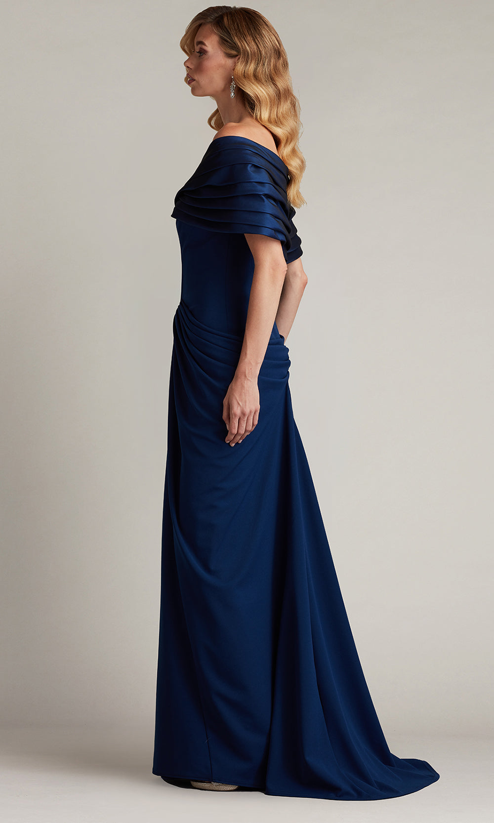 Tadashi Shoji BOS25800L - Seraphine Pleated Portrait Collar Sheath Gown
