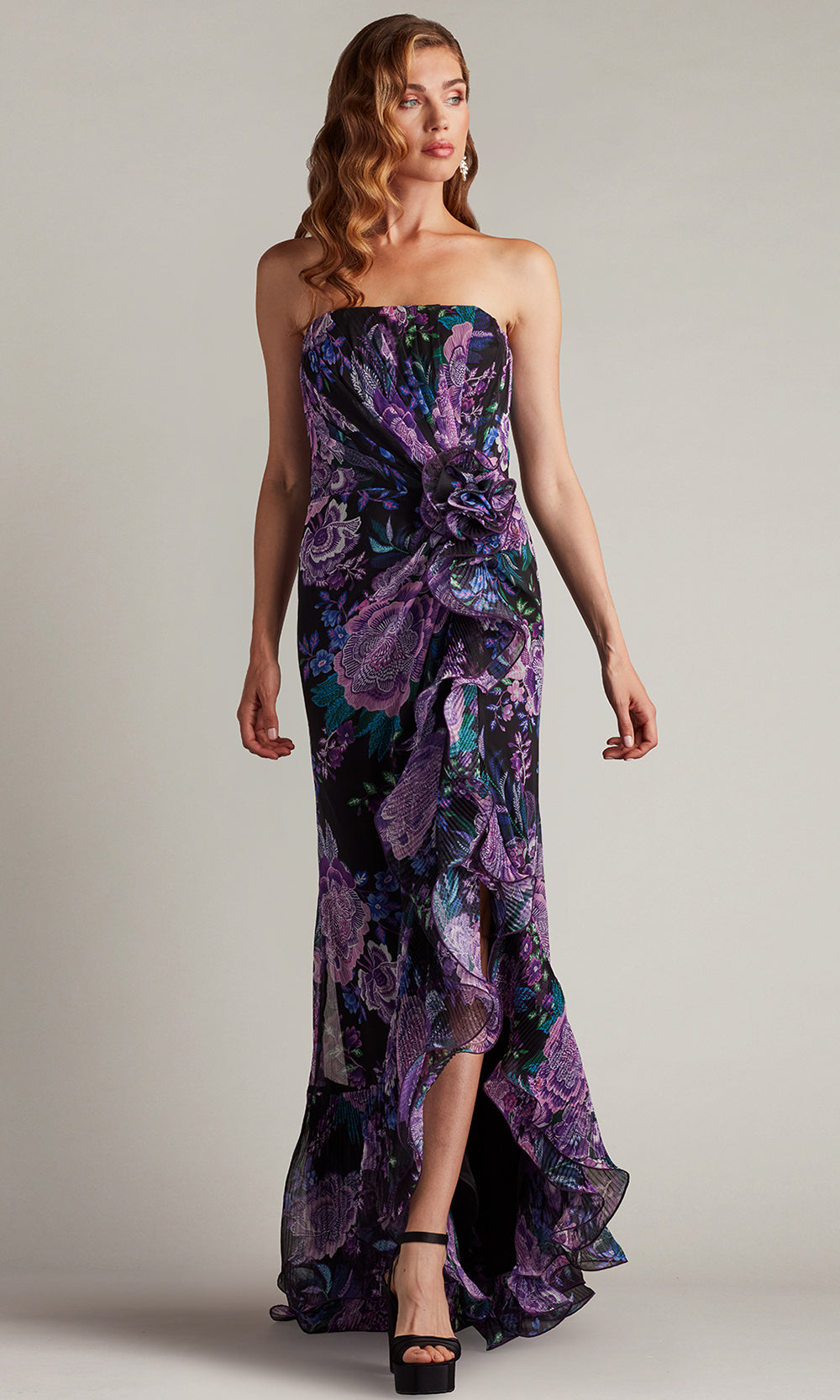 Tadashi Shoji CHW24386L - Strapless Morwenna Floral Print Ruffle Gown