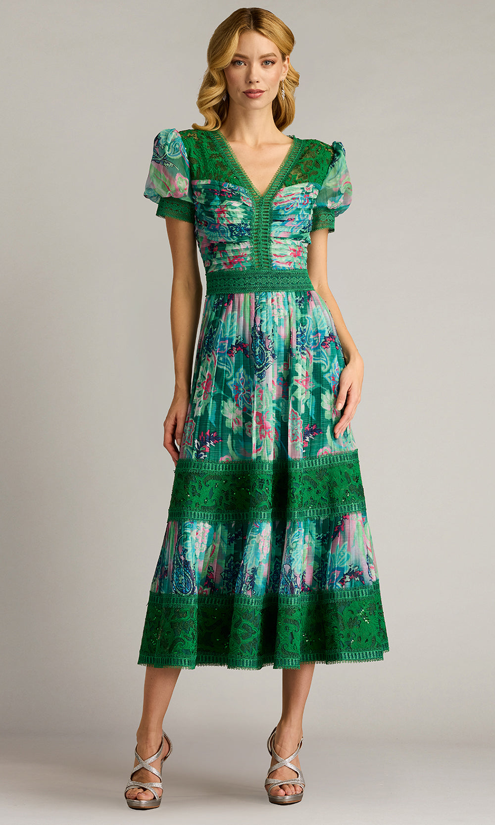Tadashi Shoji CHP25198MD - V-Neckline Ambria Floral Print Midi Dress