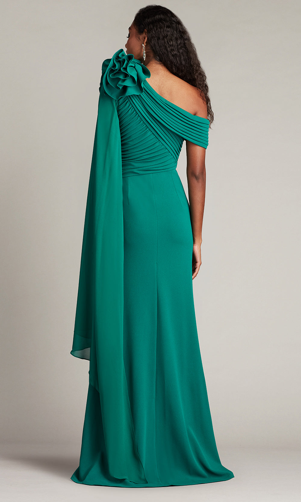 Tadashi Shoji BOS24012L - Kamari Draped Rosette Shoulder Crepe Gown