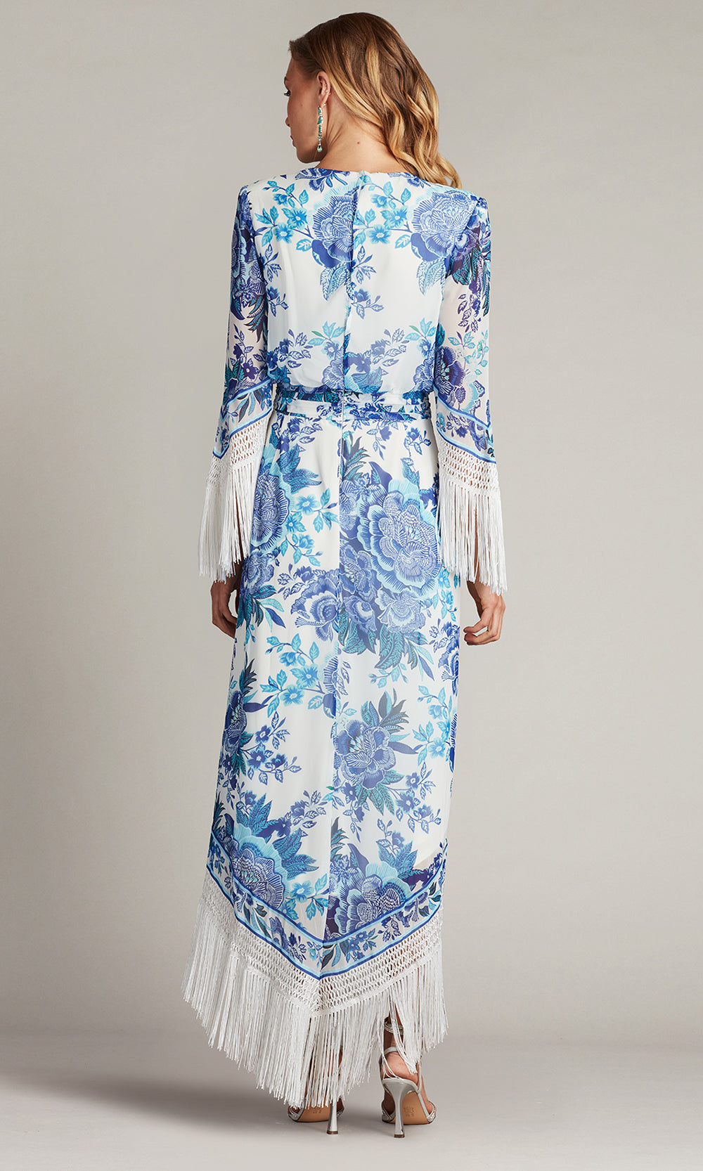 Tadashi Shoji CHZ25450MD - V-Neck Mair Floral Print Tassel Fringe Wrap Dress