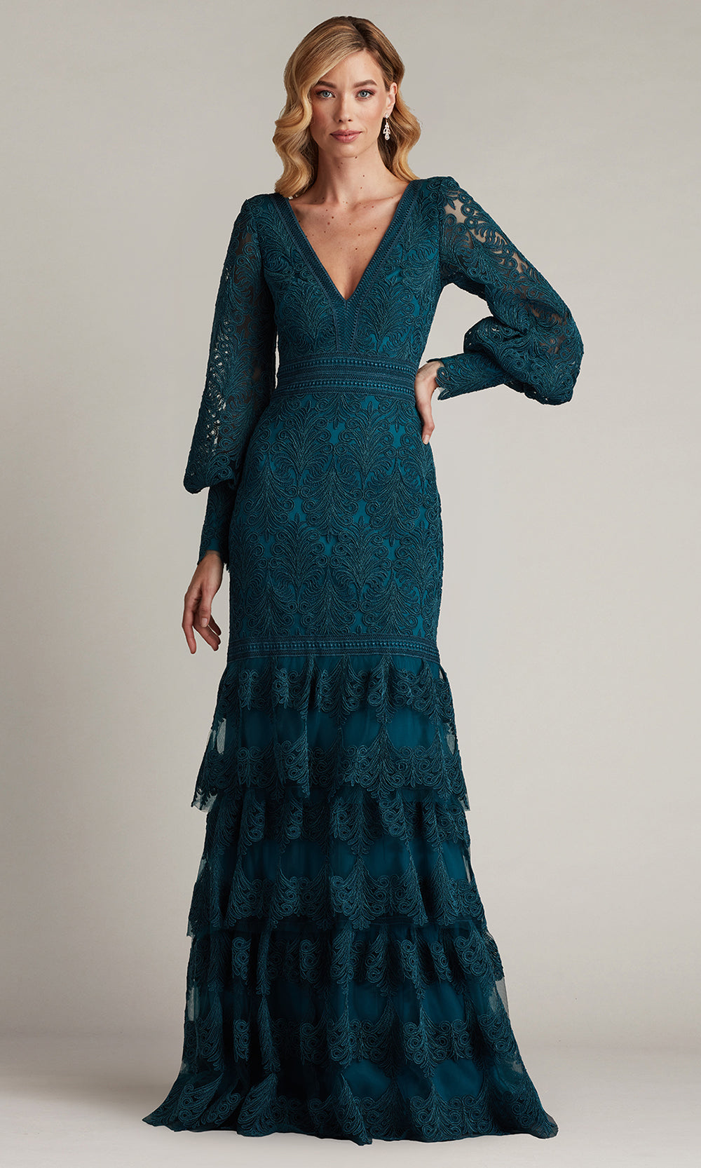 Tadashi Shoji CDY24268L - Bishop Sleeve Aponi Tiered Embroidered Gown