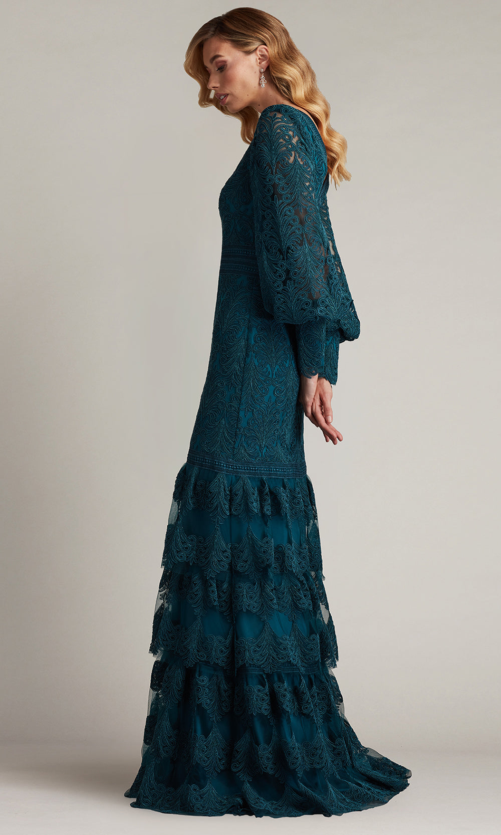 Tadashi Shoji CDY24268L - Bishop Sleeve Aponi Tiered Embroidered Gown
