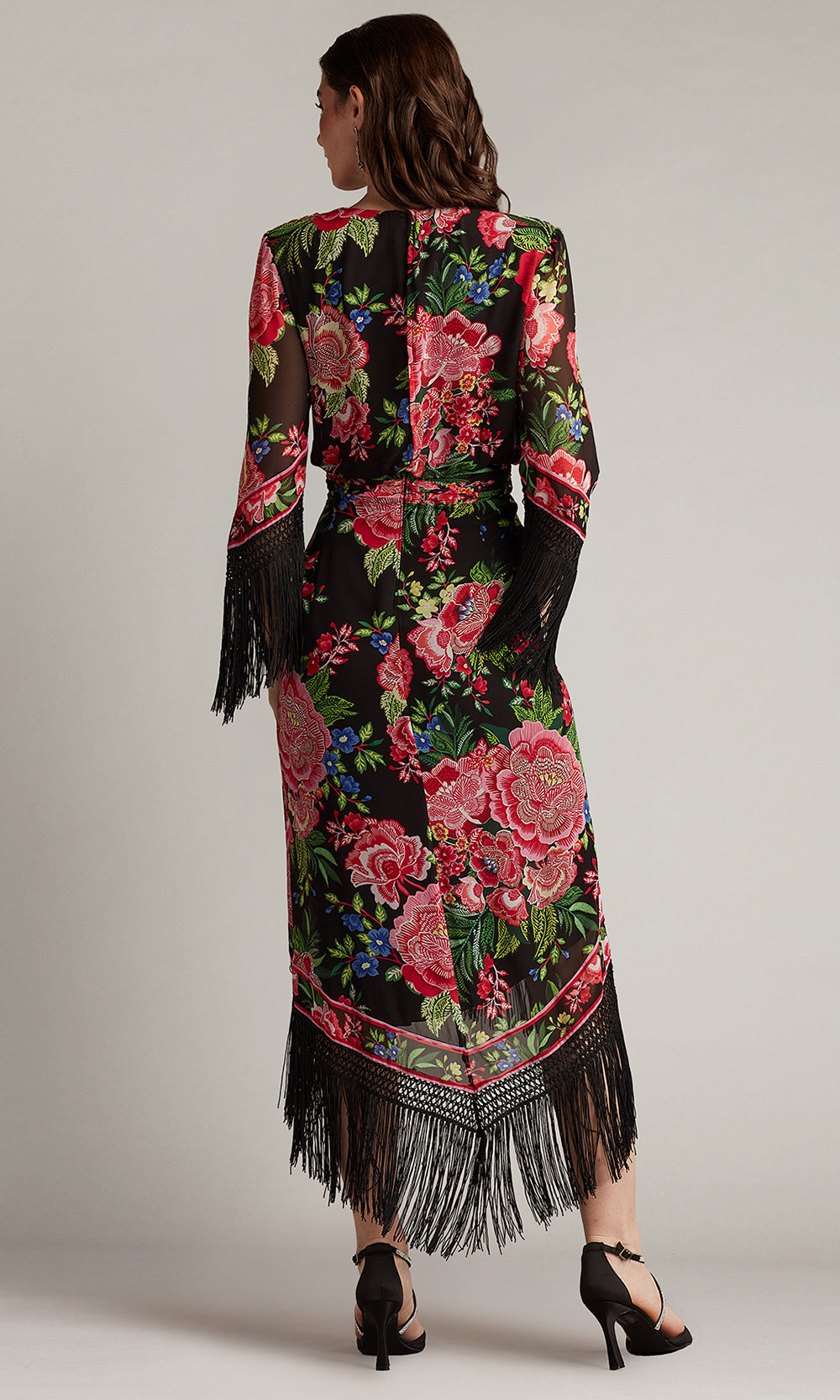 Tadashi Shoji CHZ25450MD - V-Neck Mair Floral Print Tassel Fringe Wrap Dress