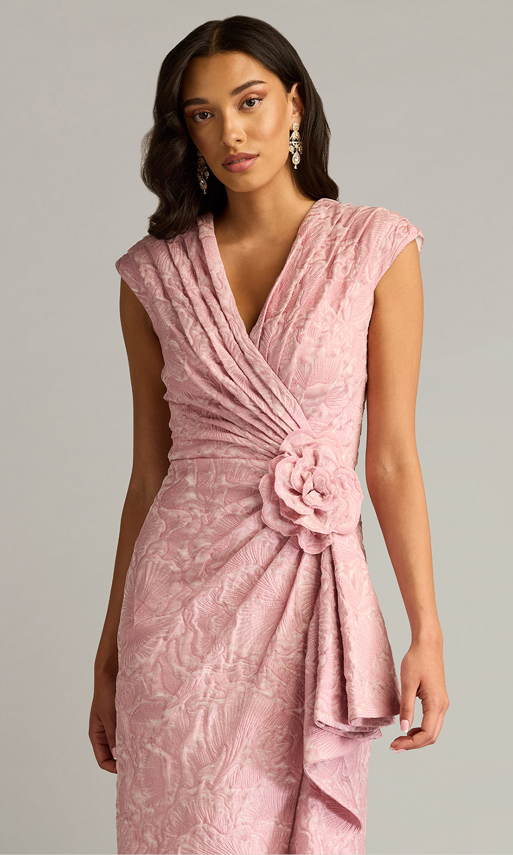 Tadashi Shoji CHN25180M - V-Neckline Emery Floral Jacquard Dress