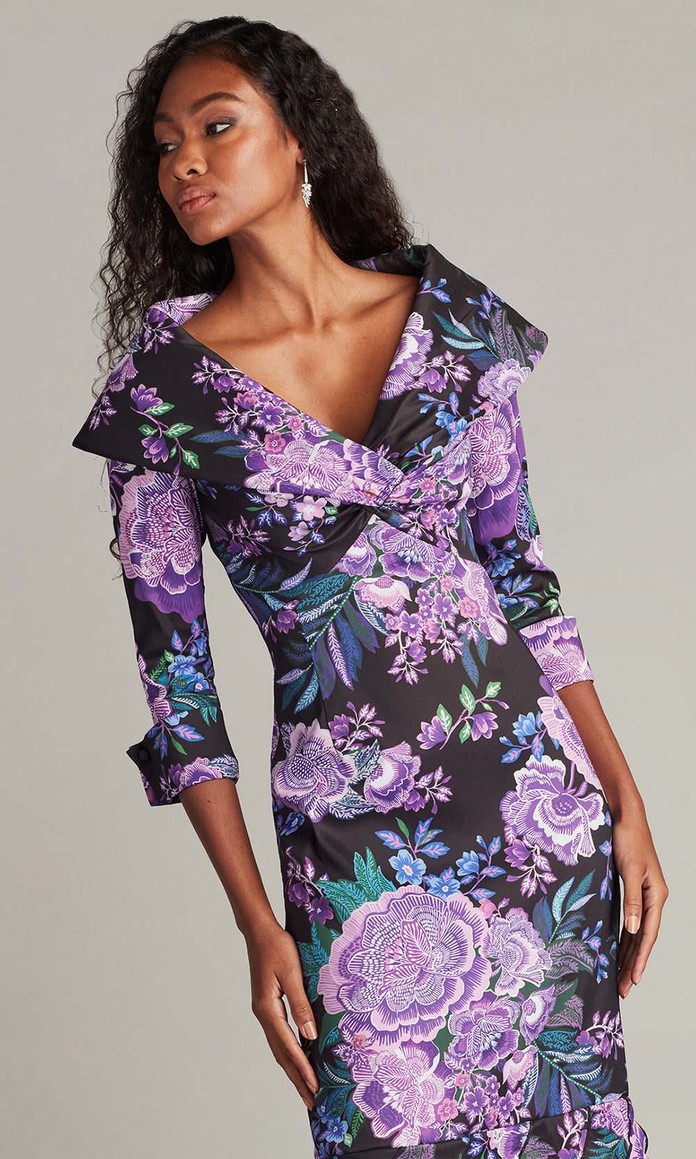 Tadashi Shoji CII25479L - Blythe Floral Portrait Collar Evening Gown