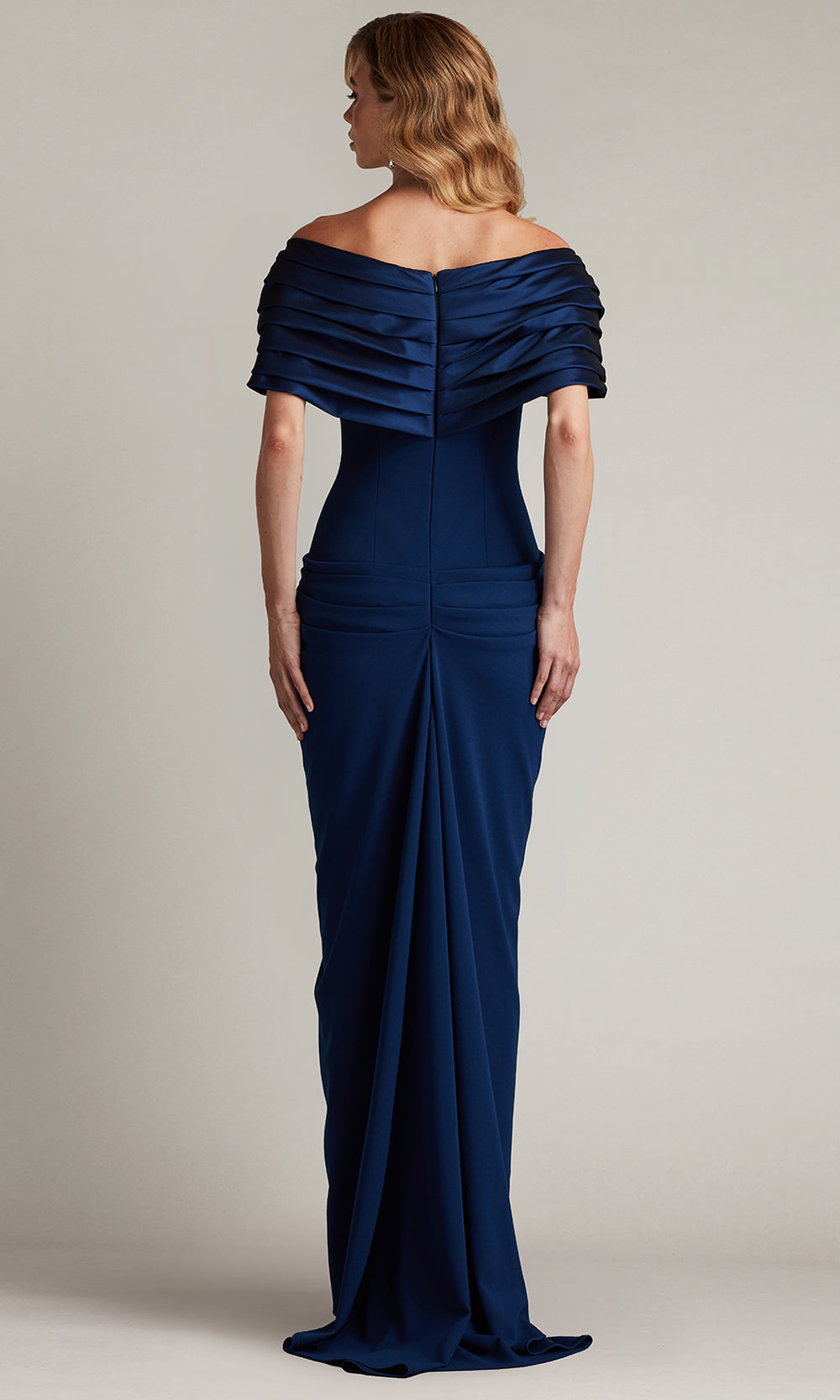 Tadashi Shoji BOS25800L - Seraphine Pleated Portrait Collar Sheath Gown
