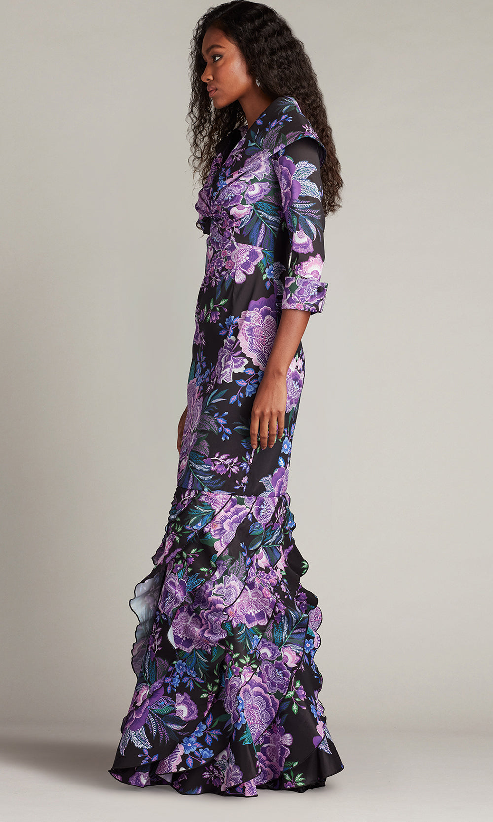 Tadashi Shoji CII25479L - Blythe Floral Portrait Collar Evening Gown