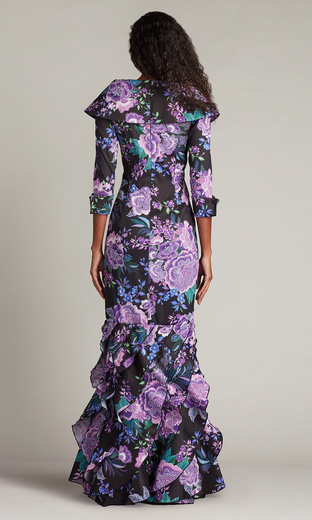 Tadashi Shoji CII25479L - Blythe Floral Portrait Collar Evening Gown