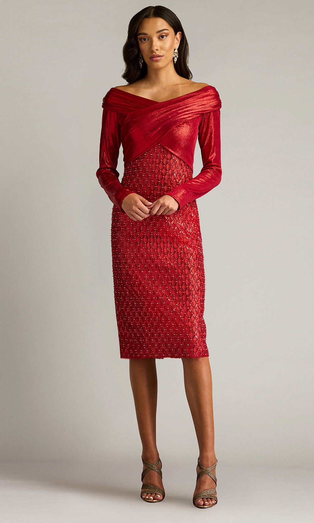 Tadashi Shoji CHI25133M - Off Shoulder Empire Waist Embellished Dress