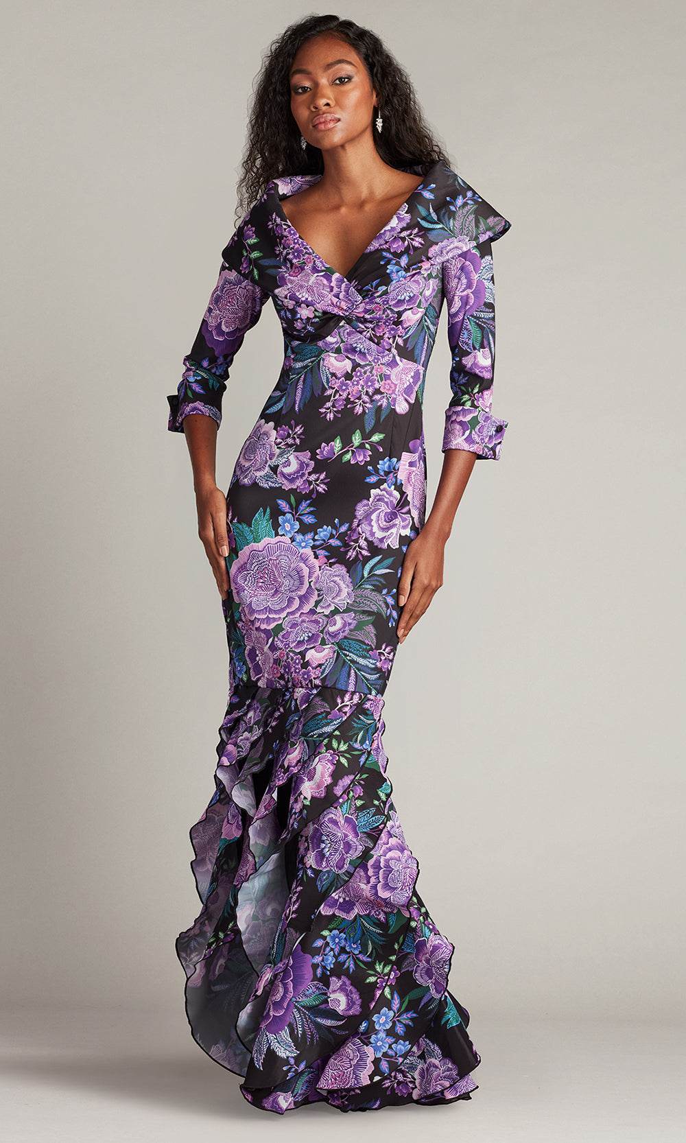 Tadashi Shoji CII25479L - Blythe Floral Portrait Collar Evening Gown