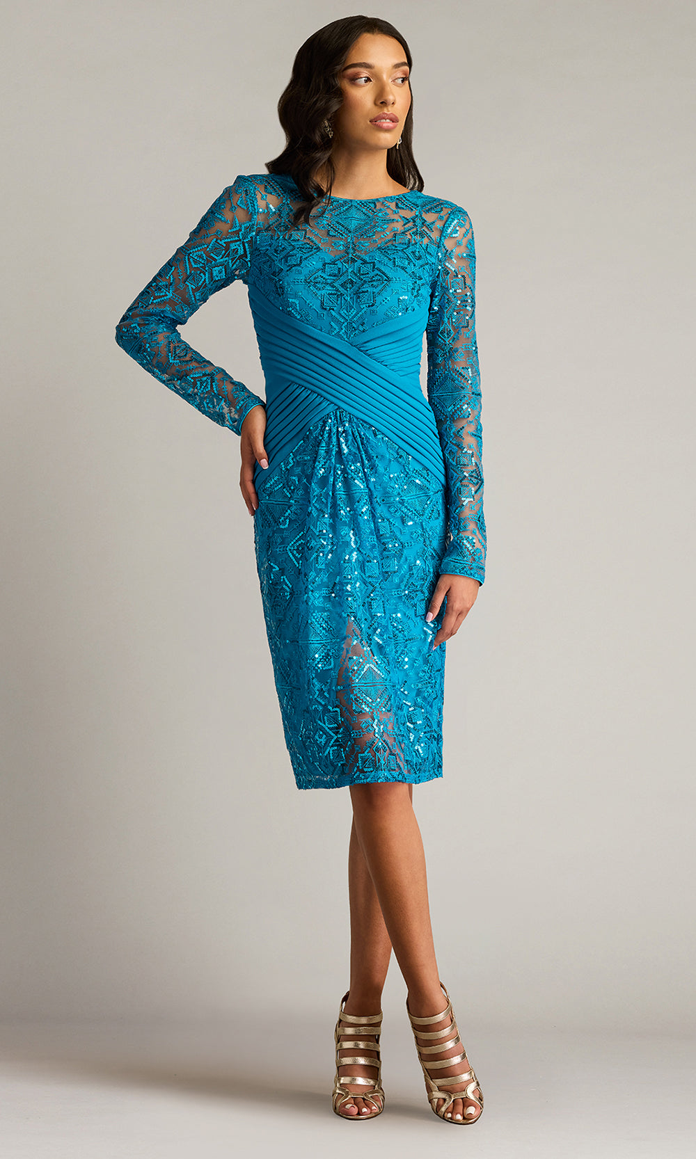 Tadashi Shoji CHM25117M - Knee-Length Coates Sequin Embroidered Dress