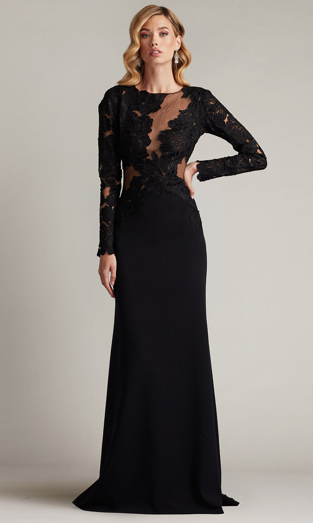 Tadashi Shoji CHG24916L - Caselle Embroidered Illusion Bodice Sheath Gown