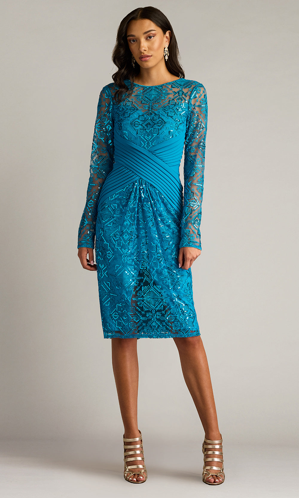 Tadashi Shoji CHM25117M - Knee-Length Coates Sequin Embroidered Dress
