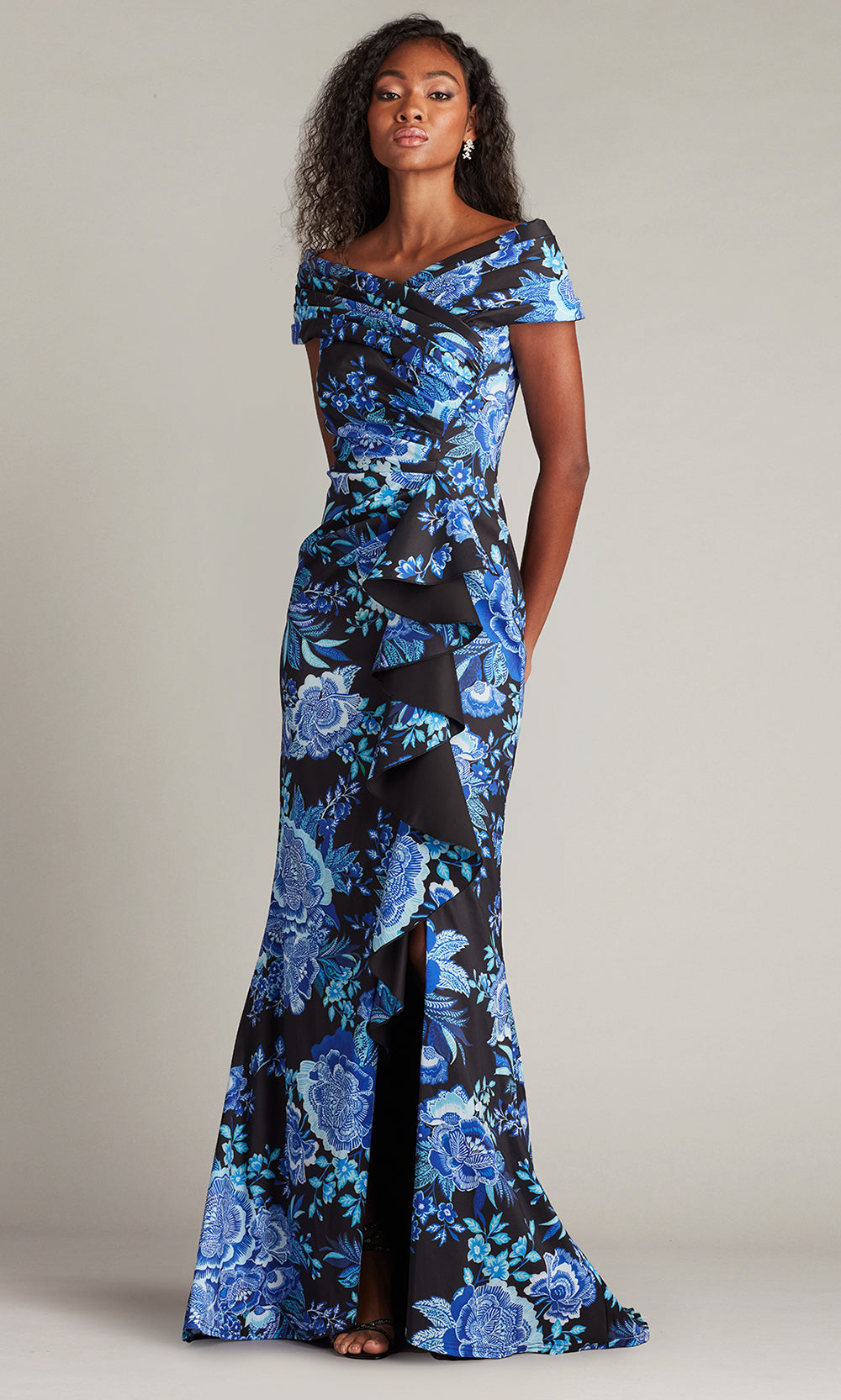 Tadashi Shoji CII25478L - Leticia Floral Waterfall Flounce Evening Gown