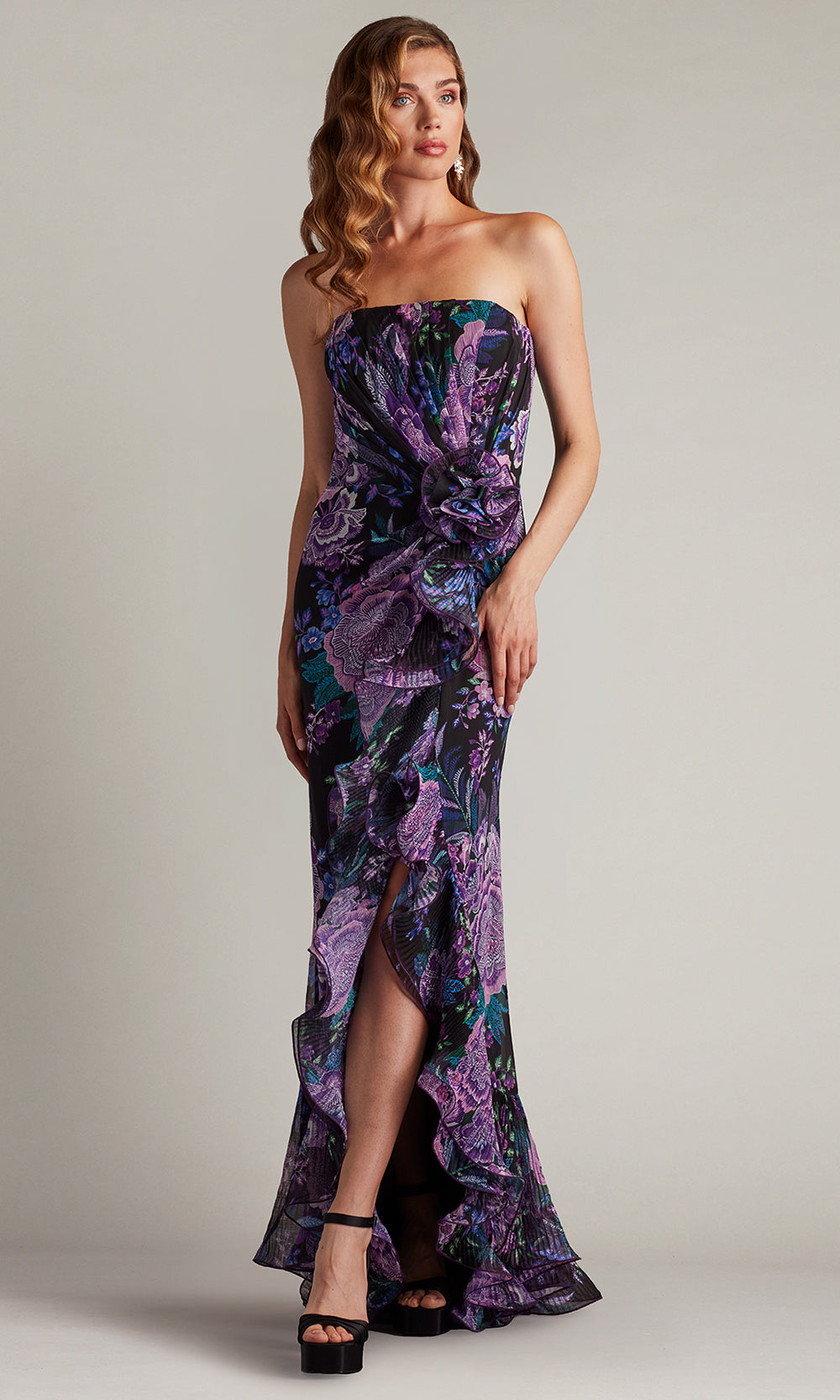 Tadashi Shoji CHW24386L - Strapless Morwenna Floral Print Ruffle Gown