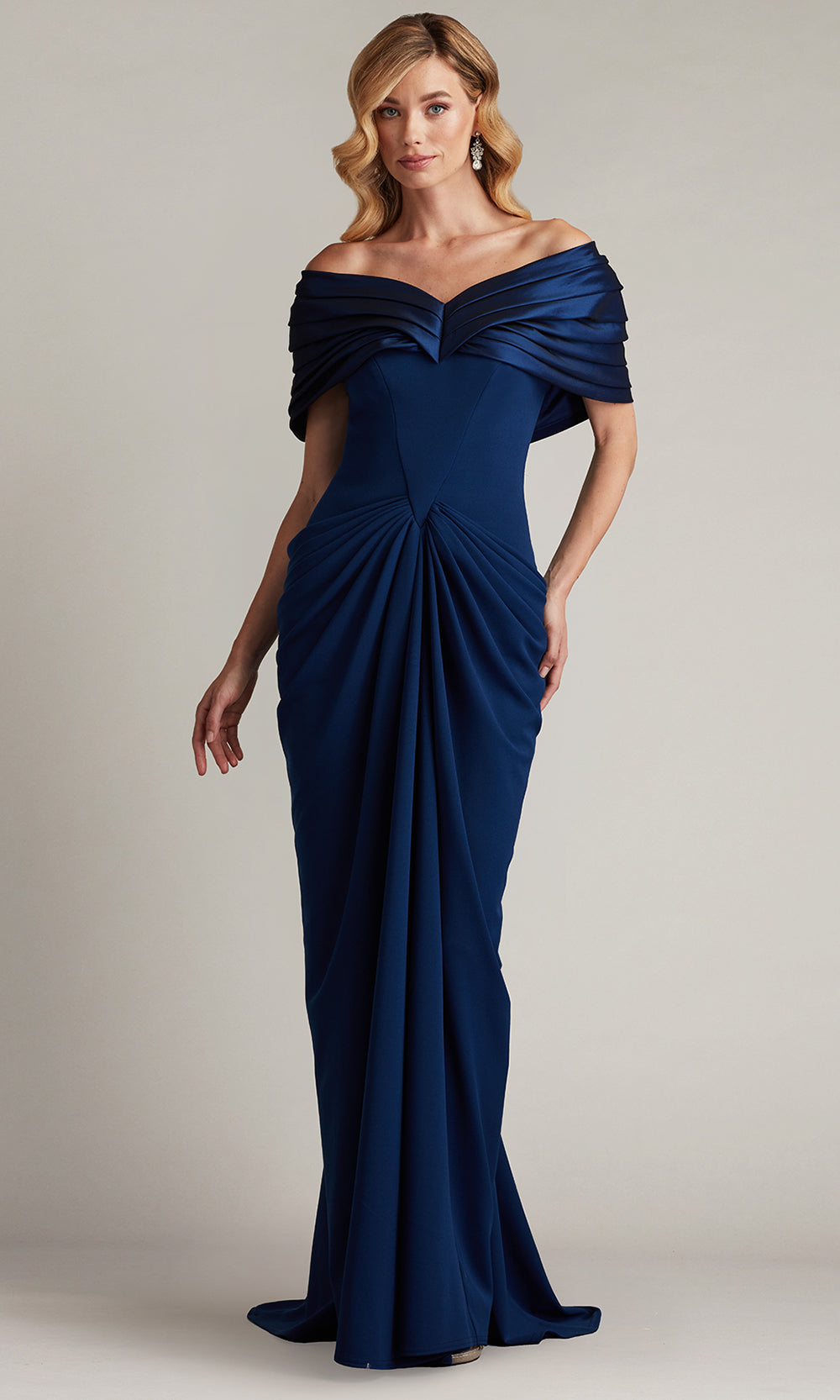 Tadashi Shoji BOS25800L - Seraphine Pleated Portrait Collar Sheath Gown